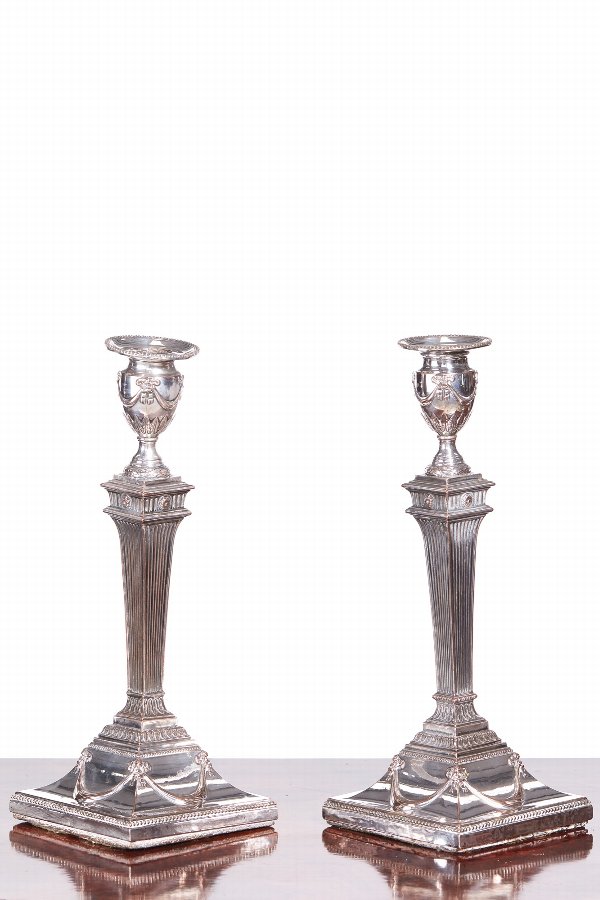 Pair Of George III Silver Plated Candlesticks