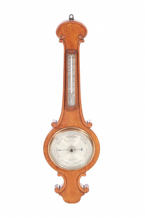 Antique Victorian Oak Banjo Barometer 