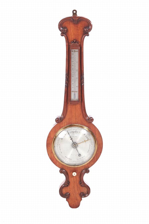 Antique Victorian Carved Oak Banjo Barometer