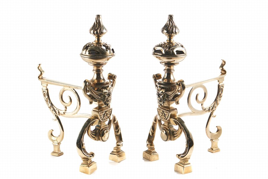 A Pair Of 19th Century Cast Brass Fireside Dogs