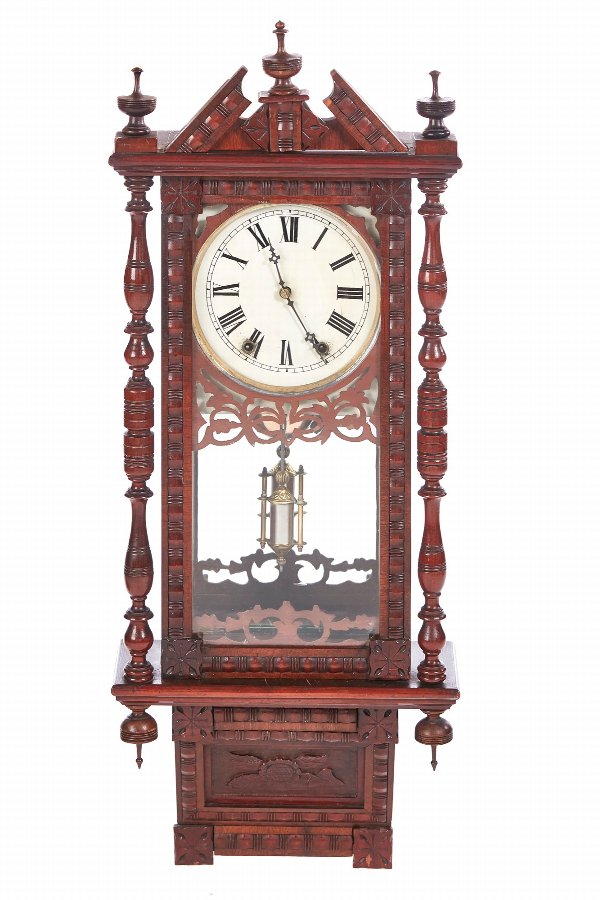 Quality Antique Carved Walnut 8 Day Wall Clock