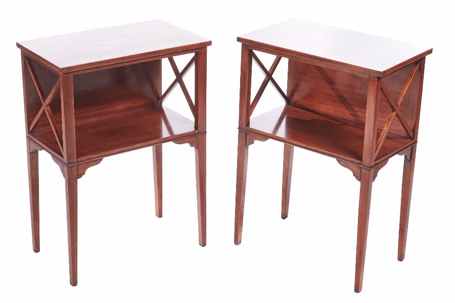 Quality Pair Of Mahogany Inlaid Bedside Tables
