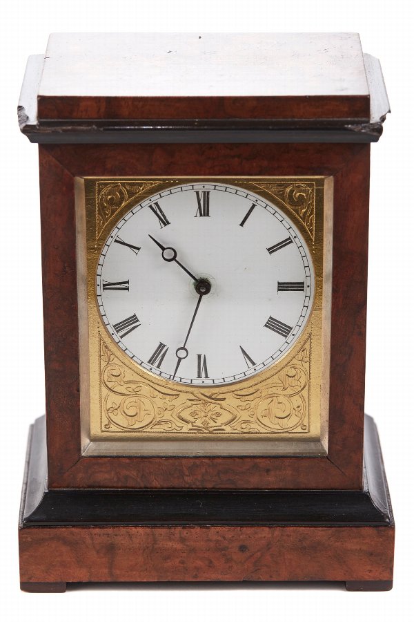 Antique Burr Walnut Ebonised Cased Desk Clock