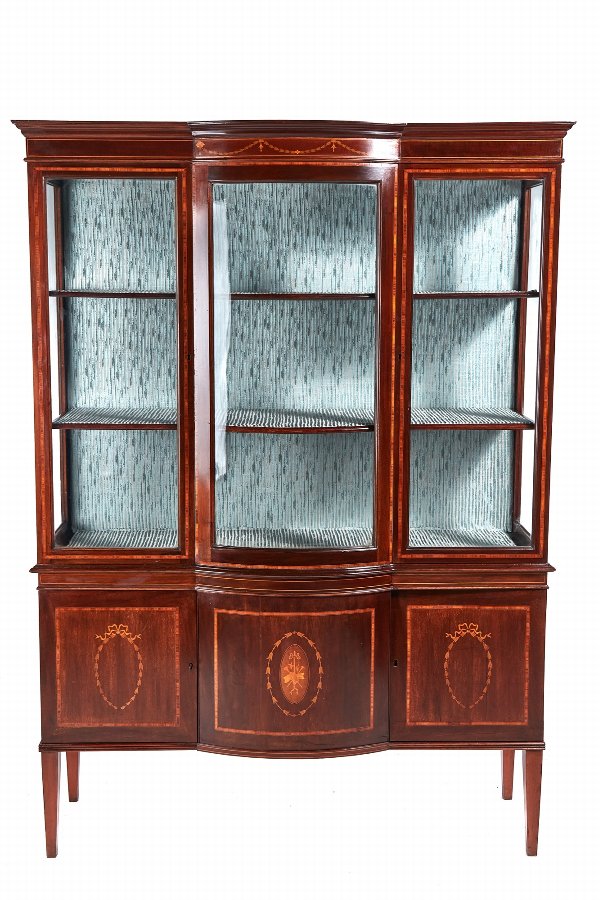 Large Edwardian Inlaid Mahogany Bow Front Display Cabinet