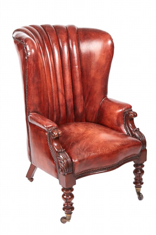 Quality William IV Leather Barrel Back Library Chair