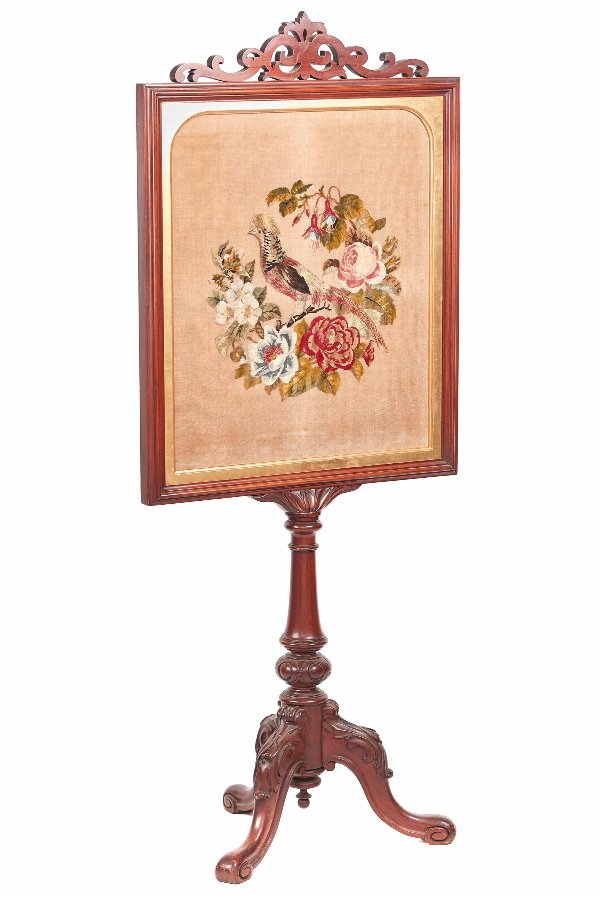 Victorian Carved Mahogany Fire Screen
