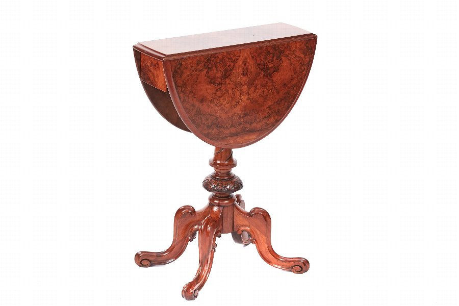 Fine Quality Victorian Burr Walnut Drop Leaf Lamp Table