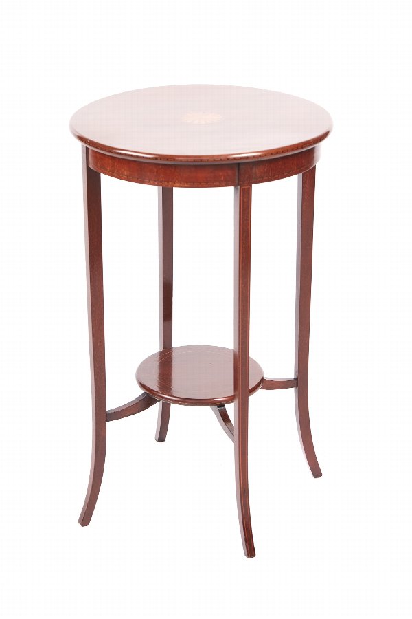 Quality Edwardian Mahogany Inlaid Round Lamp Table