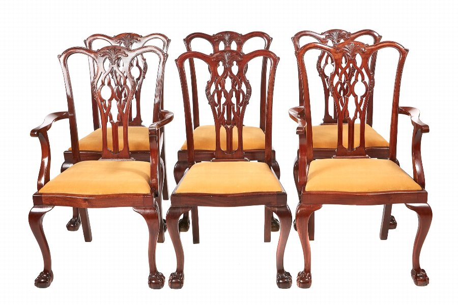 Quality Set Of 6 Mahogany Chippendale Style Dining Chairs