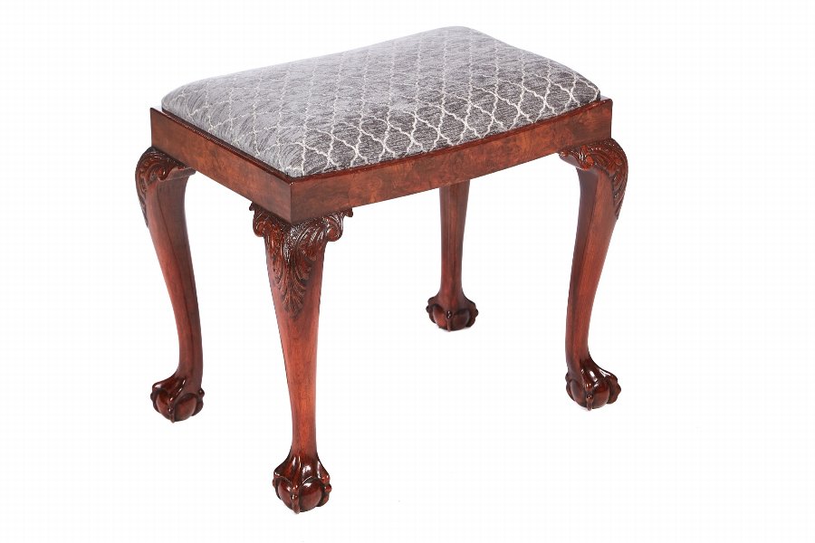 Quality Antique Burr Walnut Carved Stool