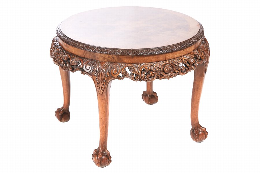Outstanding Quality Carved Burr Walnut Coffee Table 