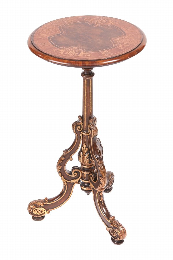 Fine Quality Antique Victorian Burr Walnut Inlaid Lamp Table