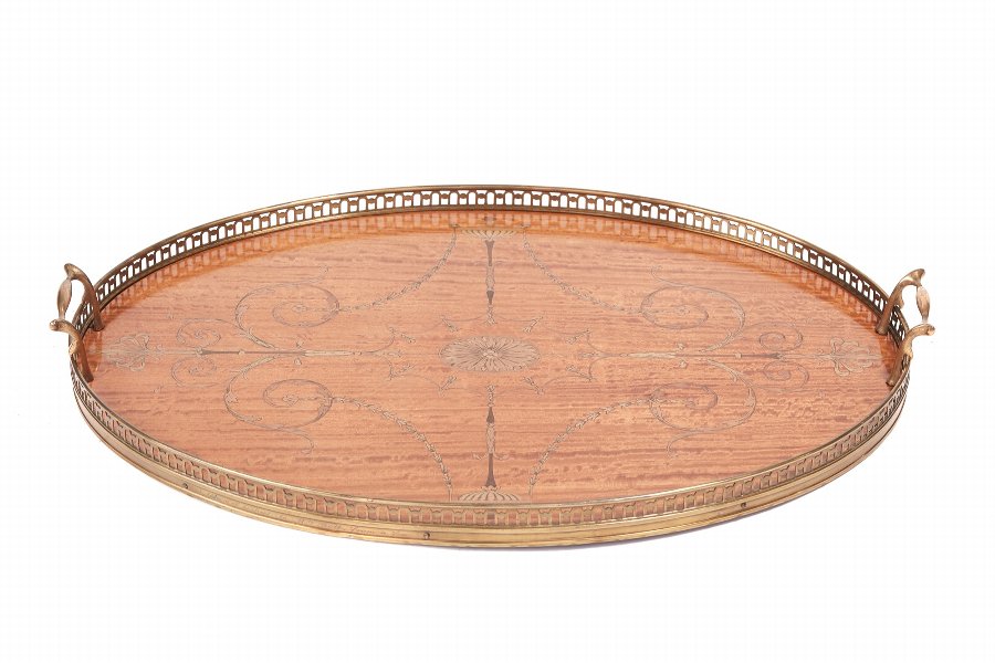 Outstanding Quality Antique satinwood inlaid oval tray