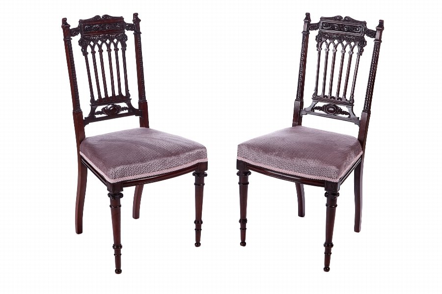 Fine Quality Pair Of Antique Carved Mahogany Side Chairs