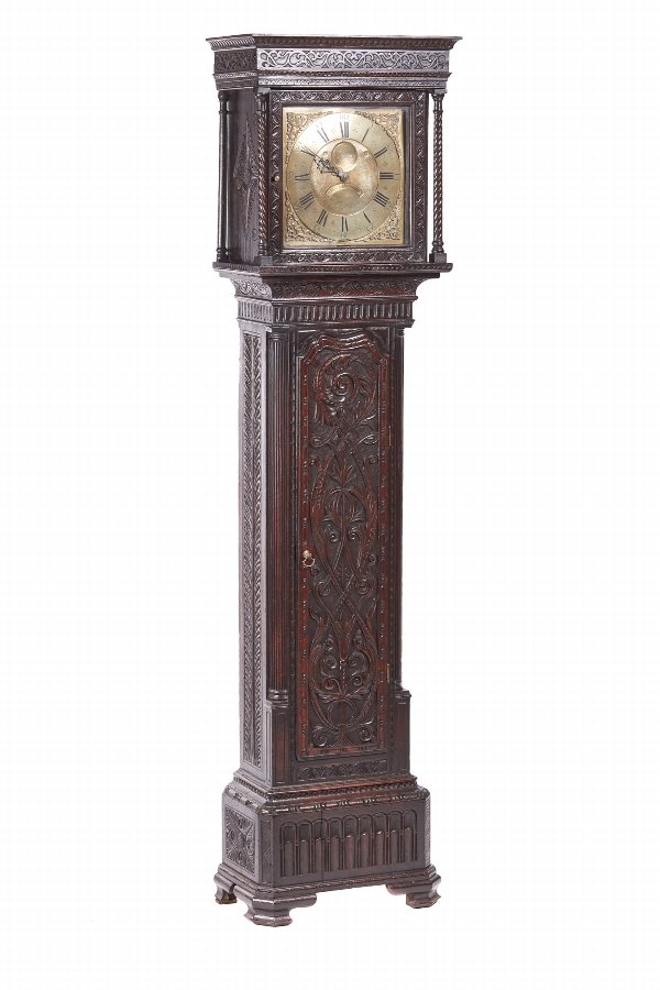 Outstanding Quality Antique Carved Oak Brass Face Longcase Clock H Lough, Penirth