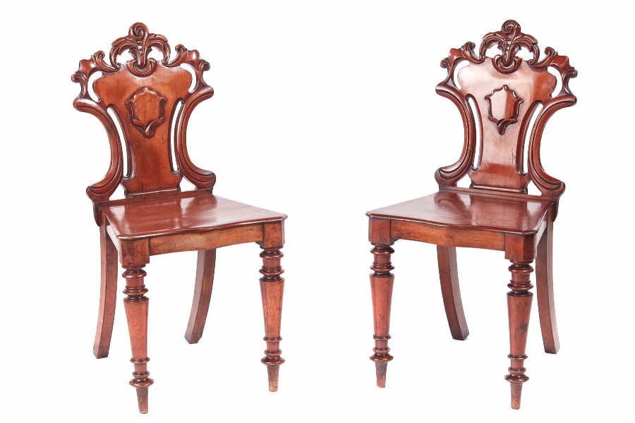 Quality Pair Of William IV Mahogany Hall Chairs