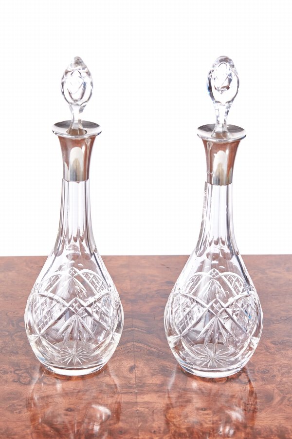 Pair Of Antique Clear Cut Glass Decanters
