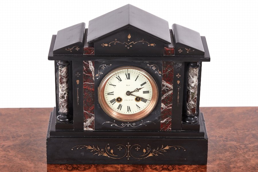Antique Victorian Black Marble Mantel Clock