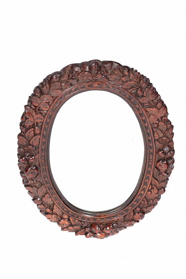 Outstanding Antique Carved Oak Oval Wall Mirror