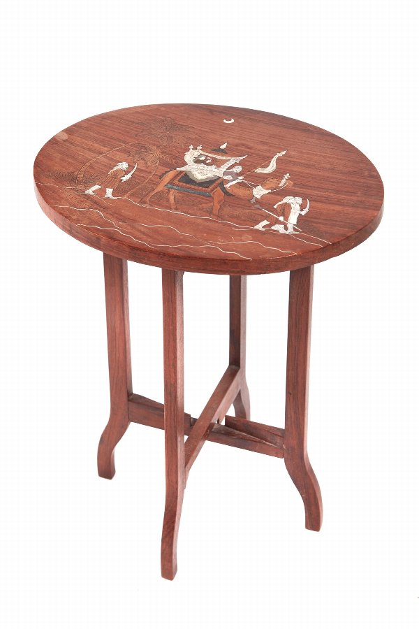 Unusual Antique Quality Inlaid Hardwood Folding Table