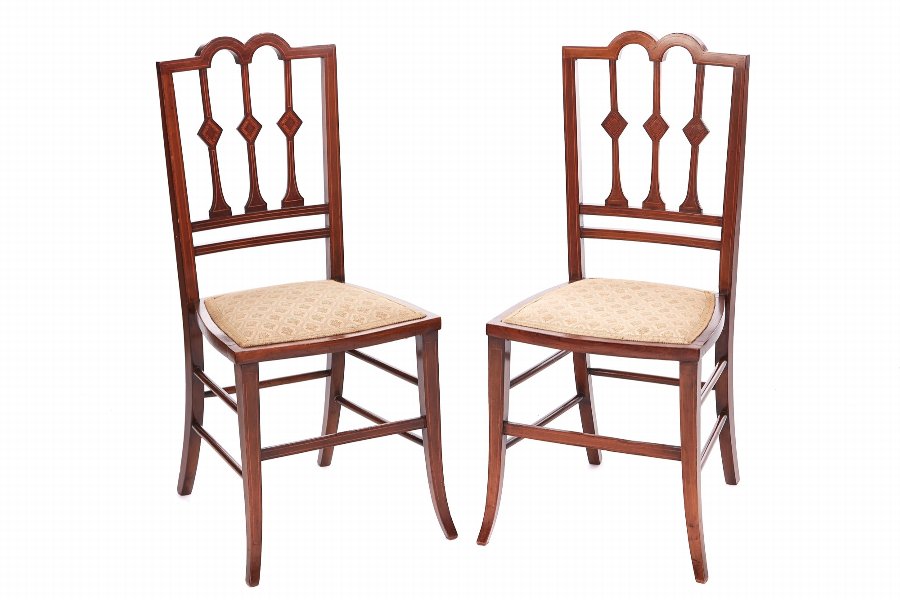 Pair of Edwardian Mahogany Inlaid Side Chairs