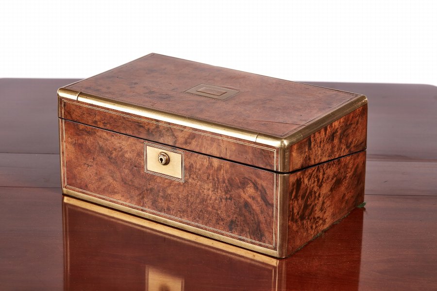 Quality Victorian Brass Bound Burr Walnut Writing Box