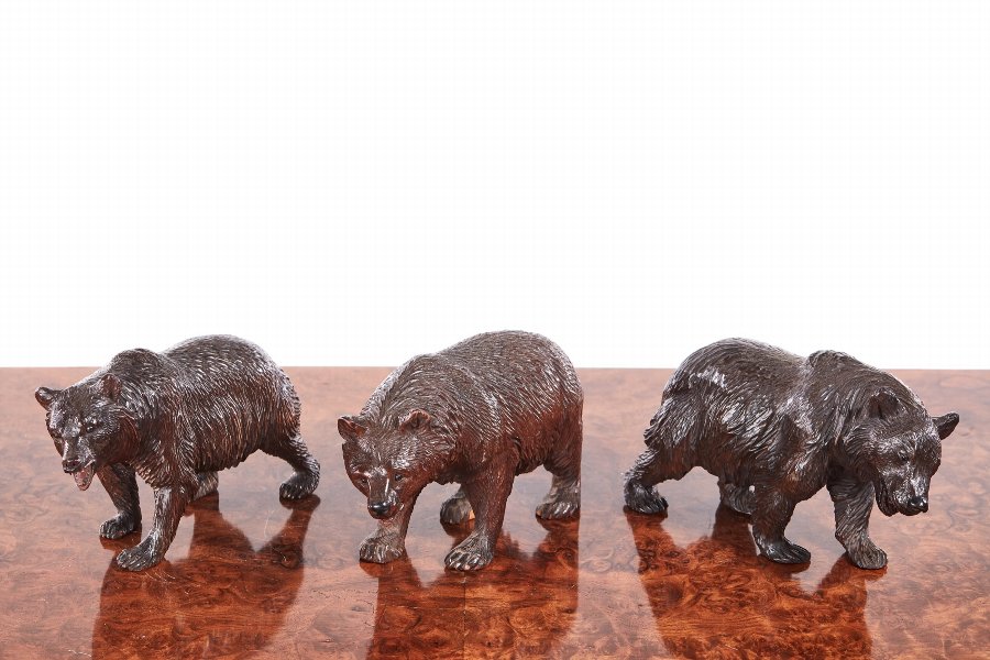 Quality Set Of 3 Antique Carved Black Forest Bears