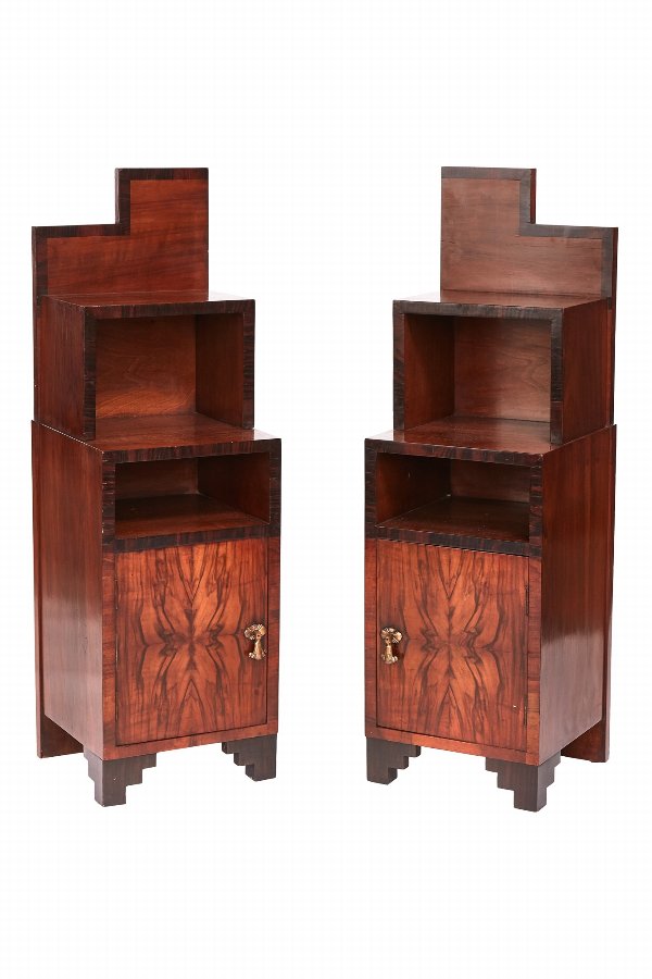 Unusal Pair Of Burr Walnut Art Deco Bedside Cabinets