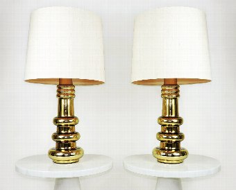 Antique 1960s Pair of Large KALMAR Gold Glass Lamps