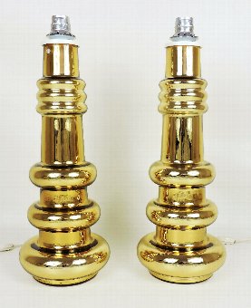 Antique 1960s Pair of Large KALMAR Gold Glass Lamps