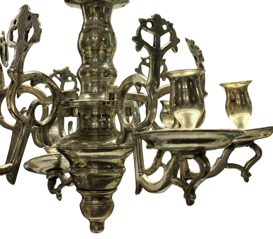Antique A SMALL SILVER FLEMISH CHANDELIER