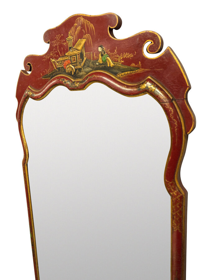 Antique A SCARLET JAPANNED QUEEN ANNE STYLE MIRROR