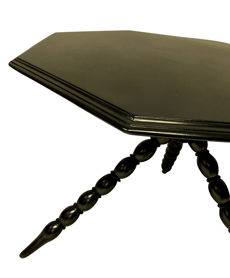 Antique A BLACK LACQUERED TRIPOD OCCASIONAL TABLE