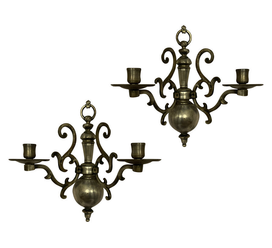 A PAIR OF FLEMISH SILVER PLATED WALL SCONCES