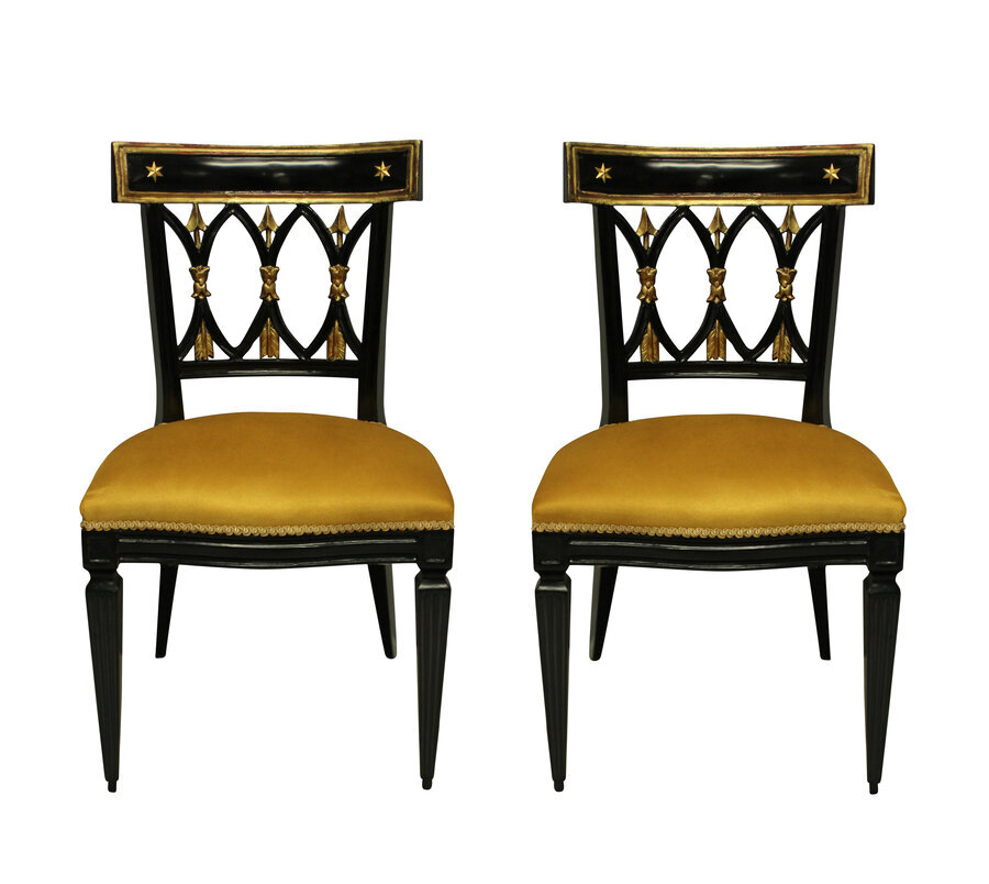 A PAIR OF FRENCH EMPIRE REVIVAL HALL CHAIRS