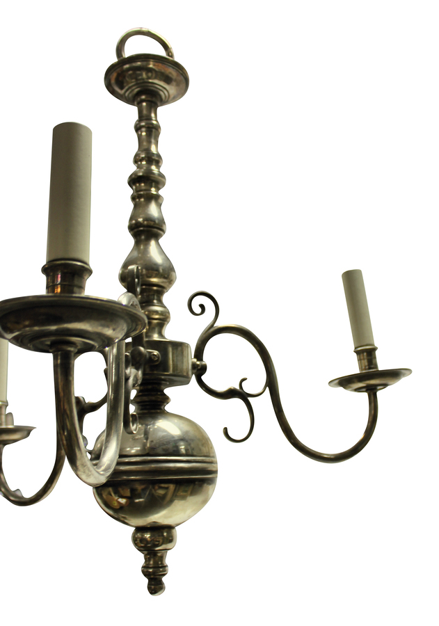 Antique AN ENGLISH SILVER PLATED THREE BRANCH CHANDELIER
