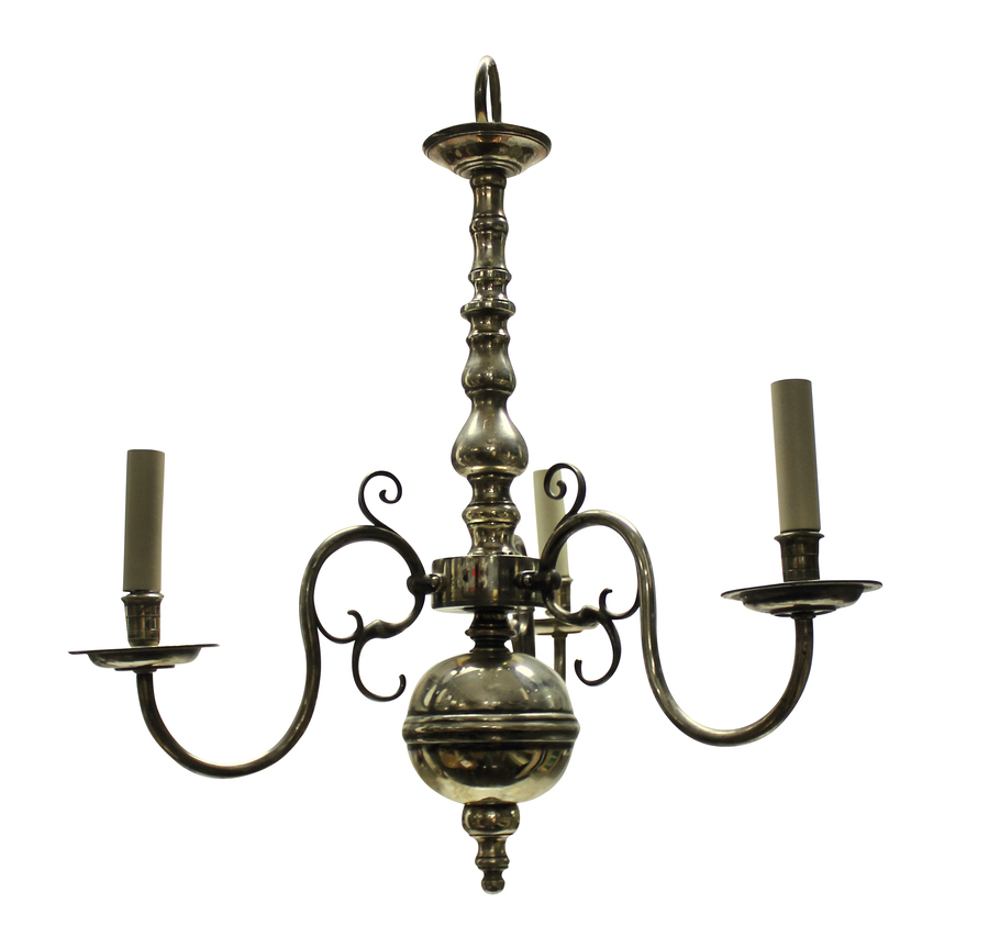 Antique AN ENGLISH SILVER PLATED THREE BRANCH CHANDELIER