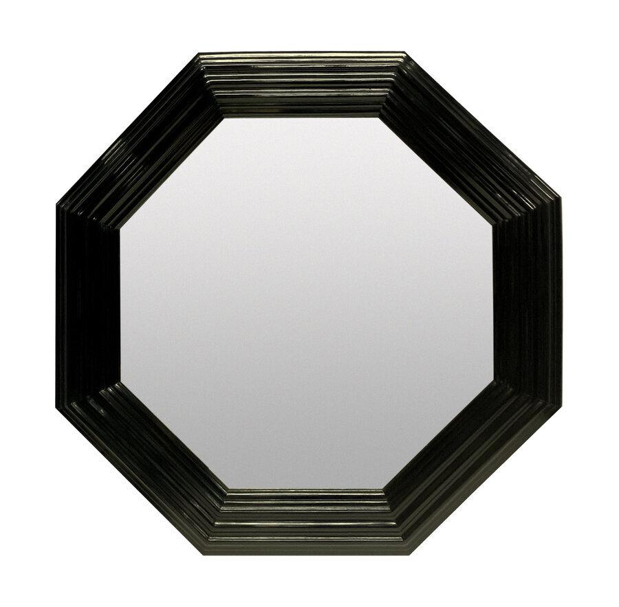 Antique A PAIR OF LARGE OCTAGONAL BLACK LACQUERED MIRRORS