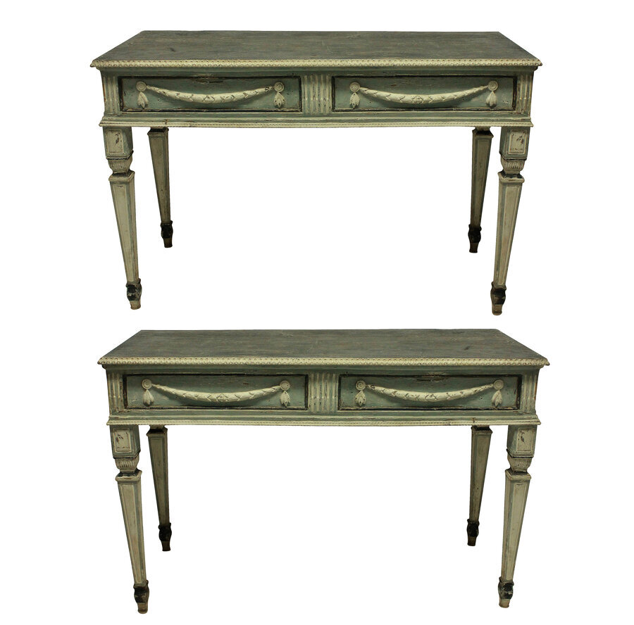 A PAIR OF LARGE XVIII CENTURY NORTHERN ITALIAN NEO-CLASSICAL CONSOLE TABLES
