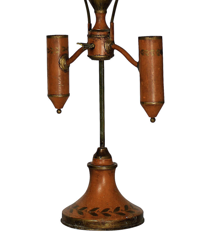 Antique A NAPOLEONIC REVIVAL ORANGE TOLE DESK LAMP