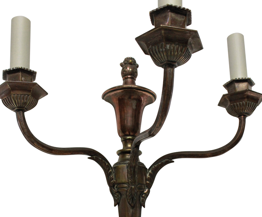 Antique FOUR BRONZED NEO-CLASSICAL THREE BRANCH SCONCES