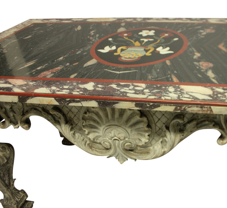 Antique AN ITALIAN BAROQUE CARVED & PAINTED PIETRA DURA CENTRE TABLE