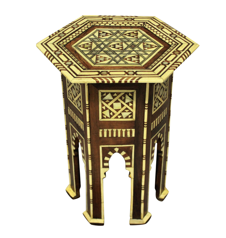 A FINE SYRIAN BONE & MOTHER OF PEARL INLAID SIDE TABLE