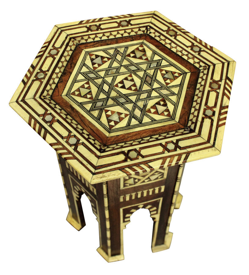 Antique A FINE SYRIAN BONE & MOTHER OF PEARL INLAID SIDE TABLE