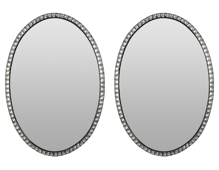 A PAIR OF GEORGIAN STYLE IRISH MIRRORS WITH ROCK CRYSTAL FACETED BORDER