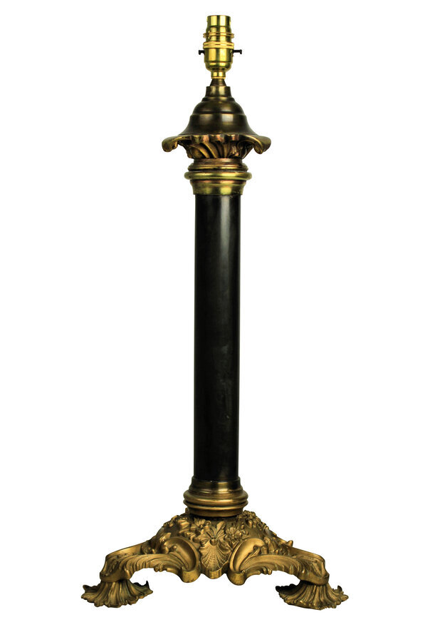AN ENGLISH BRONZE & ORMOLU LAMP