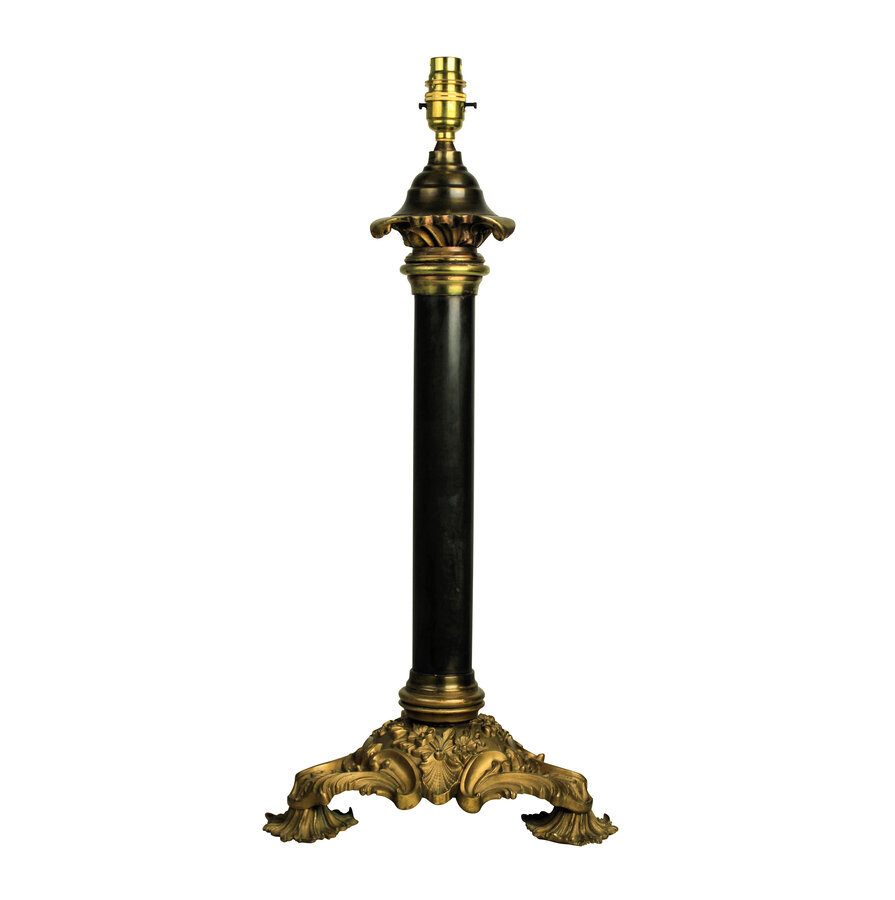Antique AN ENGLISH BRONZE & ORMOLU LAMP