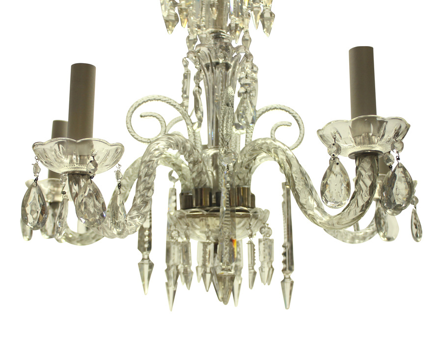 Antique A SMALL ENGLISH CUT GLASS CHANDELIER