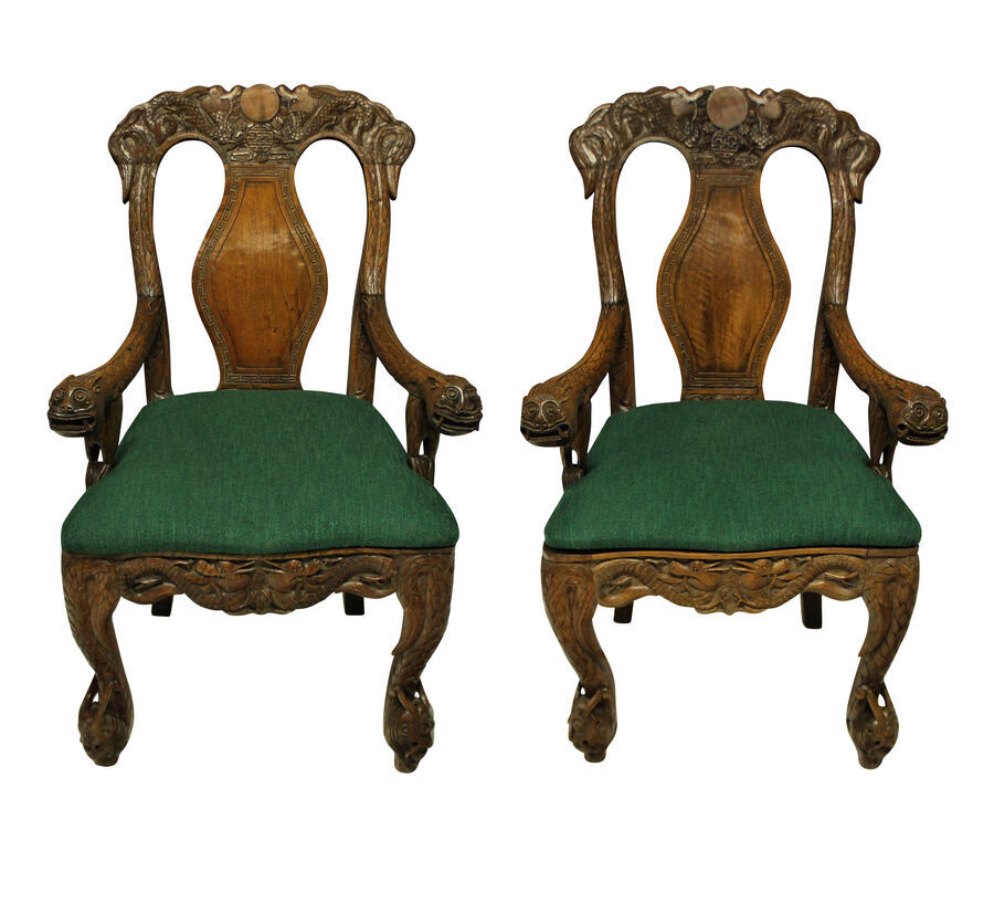 A PAIR OF FINELY CARVED XIX CENTURY CHINESE ARMCHAIRS