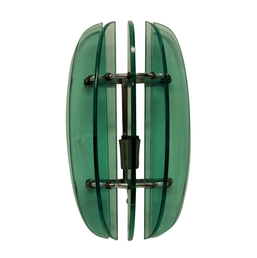 Antique A PAIR OF GREEN GLASS WALL LIGHTS BY VECA